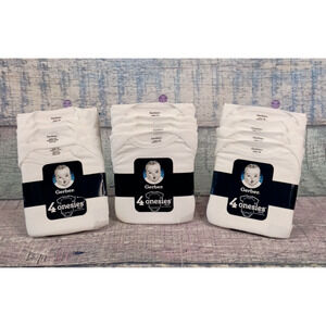 3 Pks Gerber Onesies Bodysuit 4 Pack Short Sleeve White - Newborn - 100% Cotton
